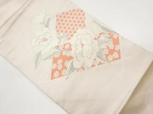 牡丹に襷・小花・亀甲模様織出し刺繍名古屋帯